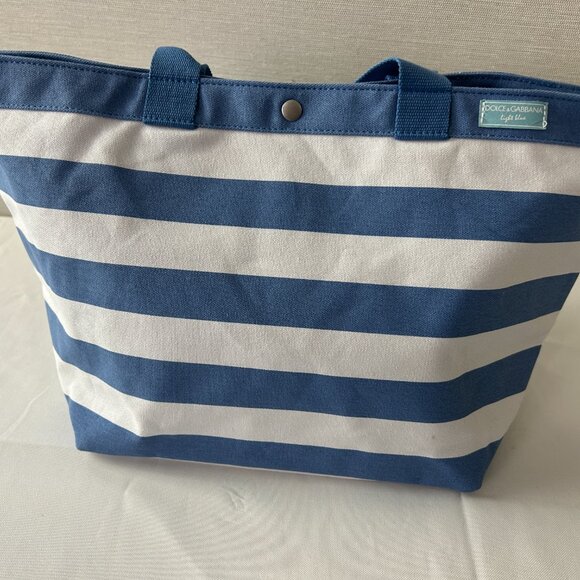 DOLCE & GABBANA Light Blue Striped Canvas Tote Bag - Picture 5 of 12